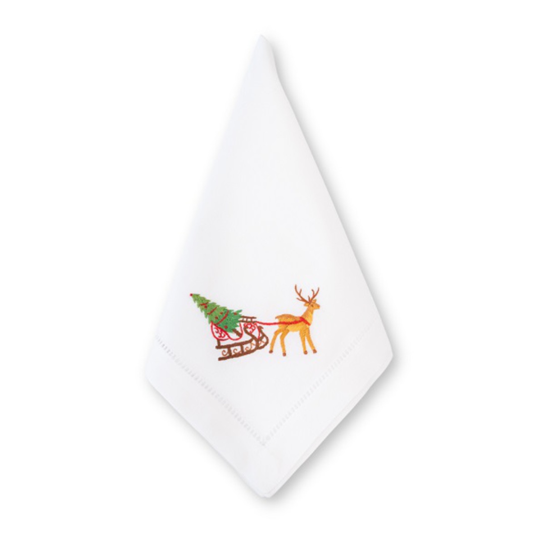 Cotton Napkin 40cm, Deer with Sleigh image 1